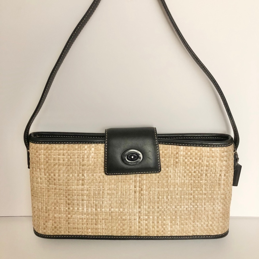 **Vintage**Leather Trim Straw Shoulder Bag